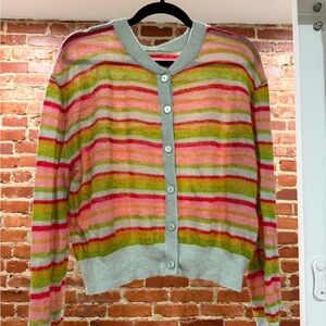 Daily Drills Striped Button-Front Women’s Cardigan Sweater - Pink & Green